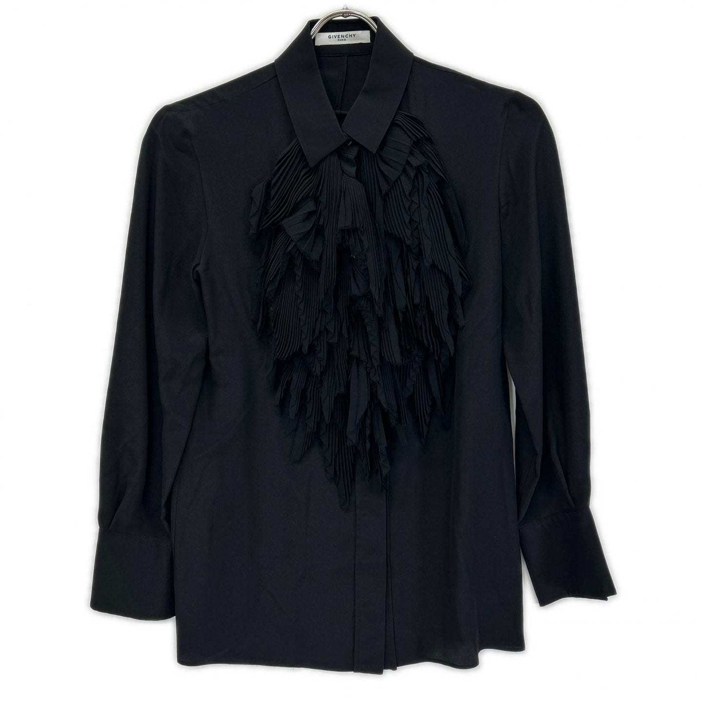 GIVENCHY ジバンシー ブラック シルク100 フリンジ長袖シャツ トップス