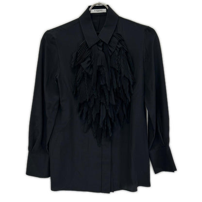 GIVENCHY ジバンシー ブラック シルク100 フリンジ長袖シャツ トップス