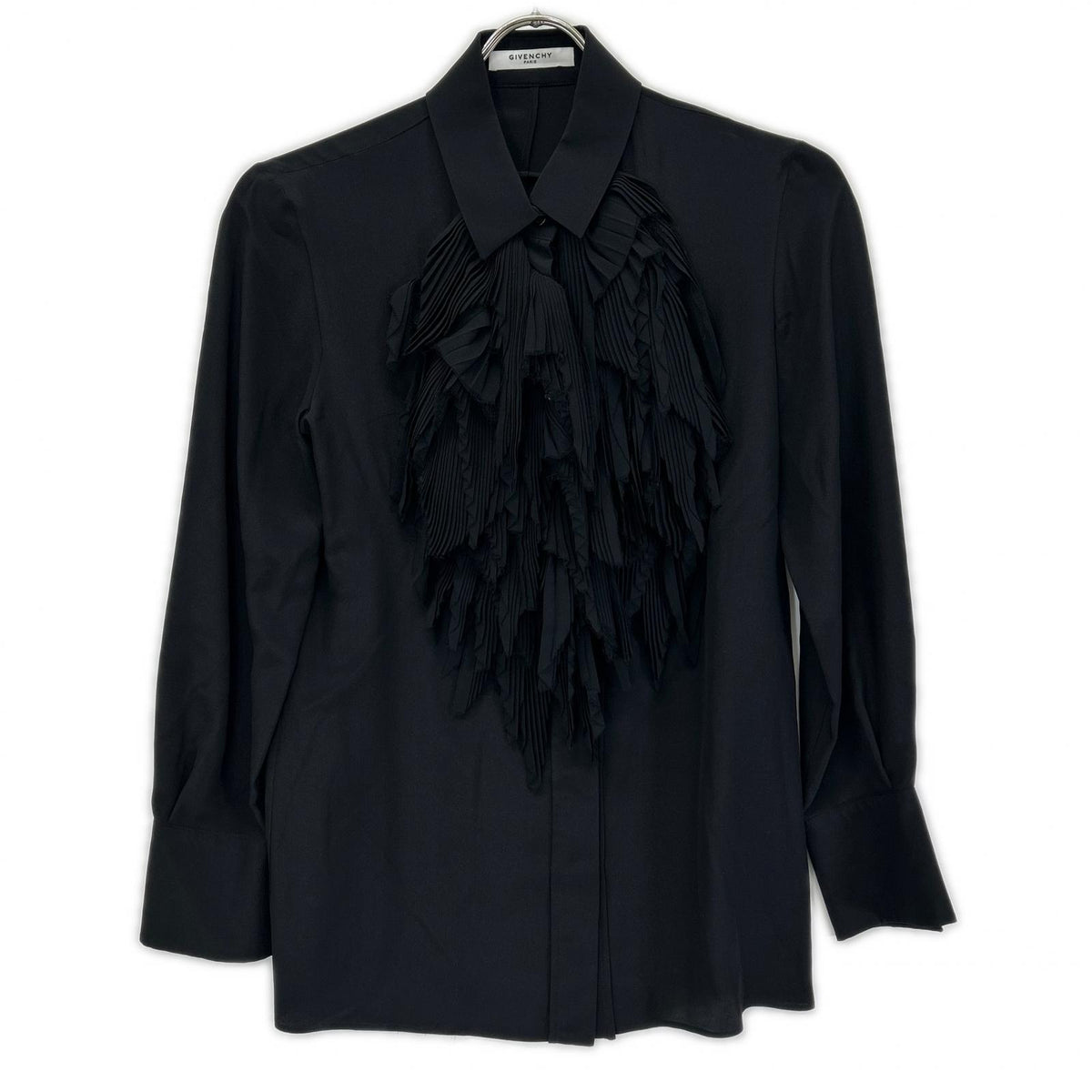GIVENCHY ジバンシー ブラック シルク100 フリンジ長袖シャツ トップス