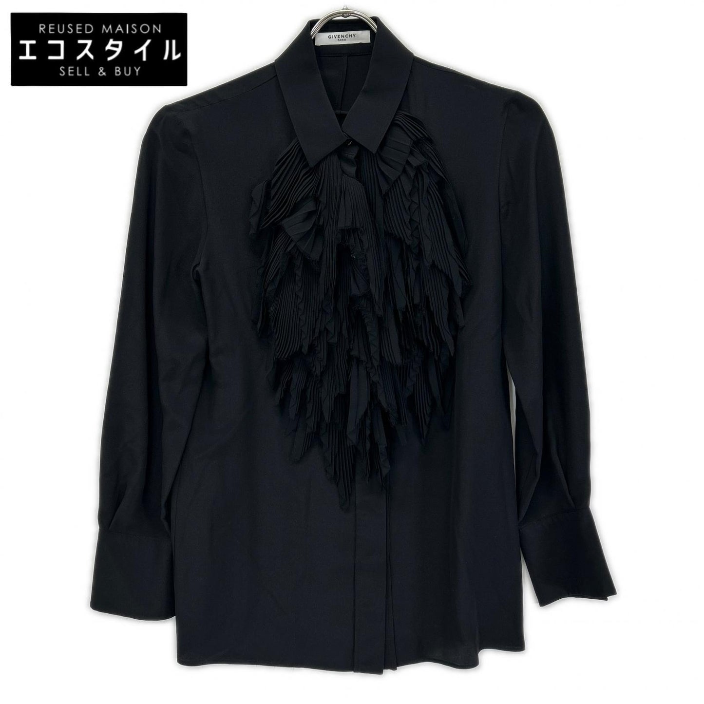 GIVENCHY ジバンシー ブラック シルク100 フリンジ長袖シャツ トップス