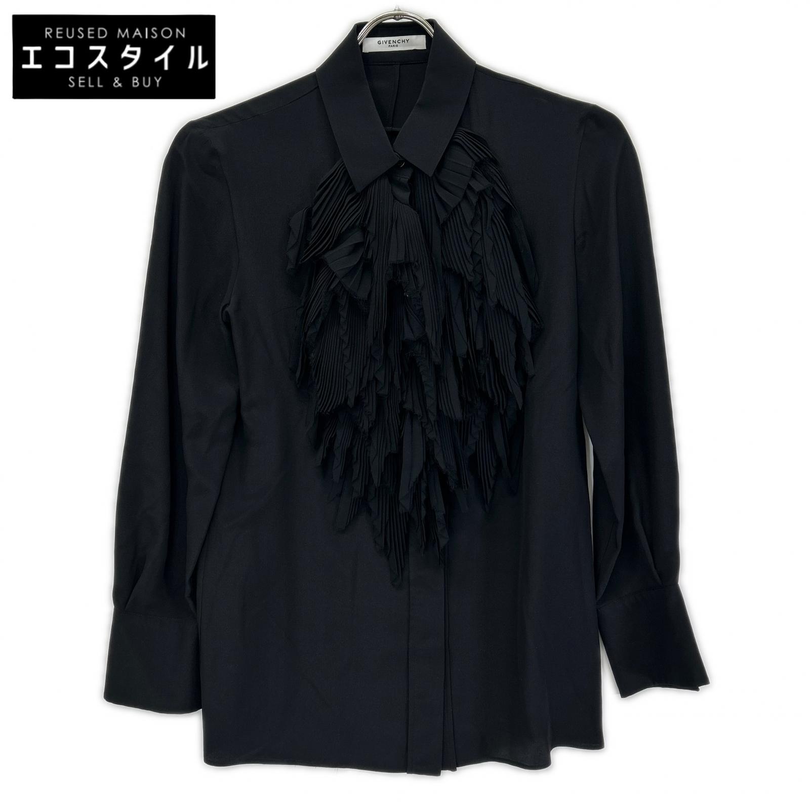 GIVENCHY ジバンシー ブラック シルク100 フリンジ長袖シャツ トップス