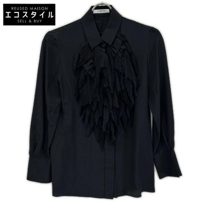 GIVENCHY ジバンシー ブラック シルク100 フリンジ長袖シャツ トップス
