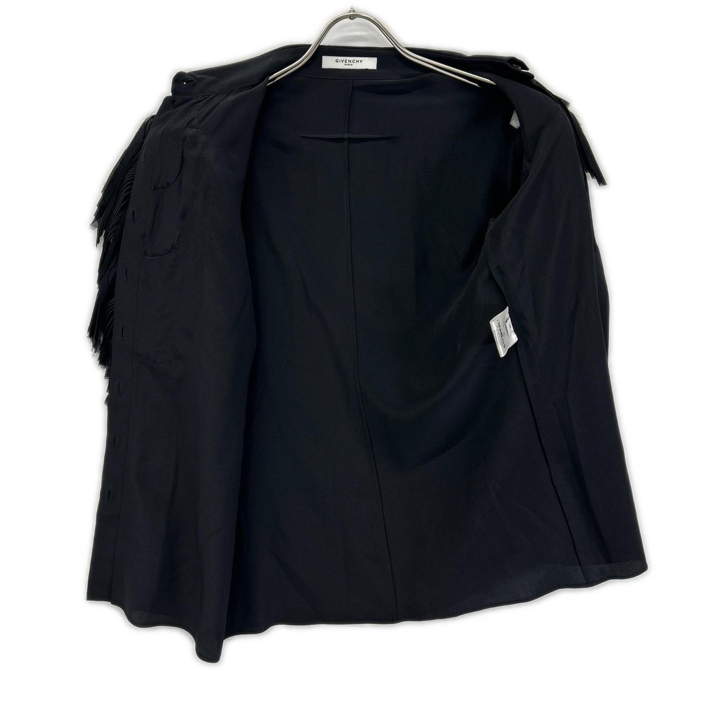 GIVENCHY ジバンシー ブラック シルク100 フリンジ長袖シャツ トップス