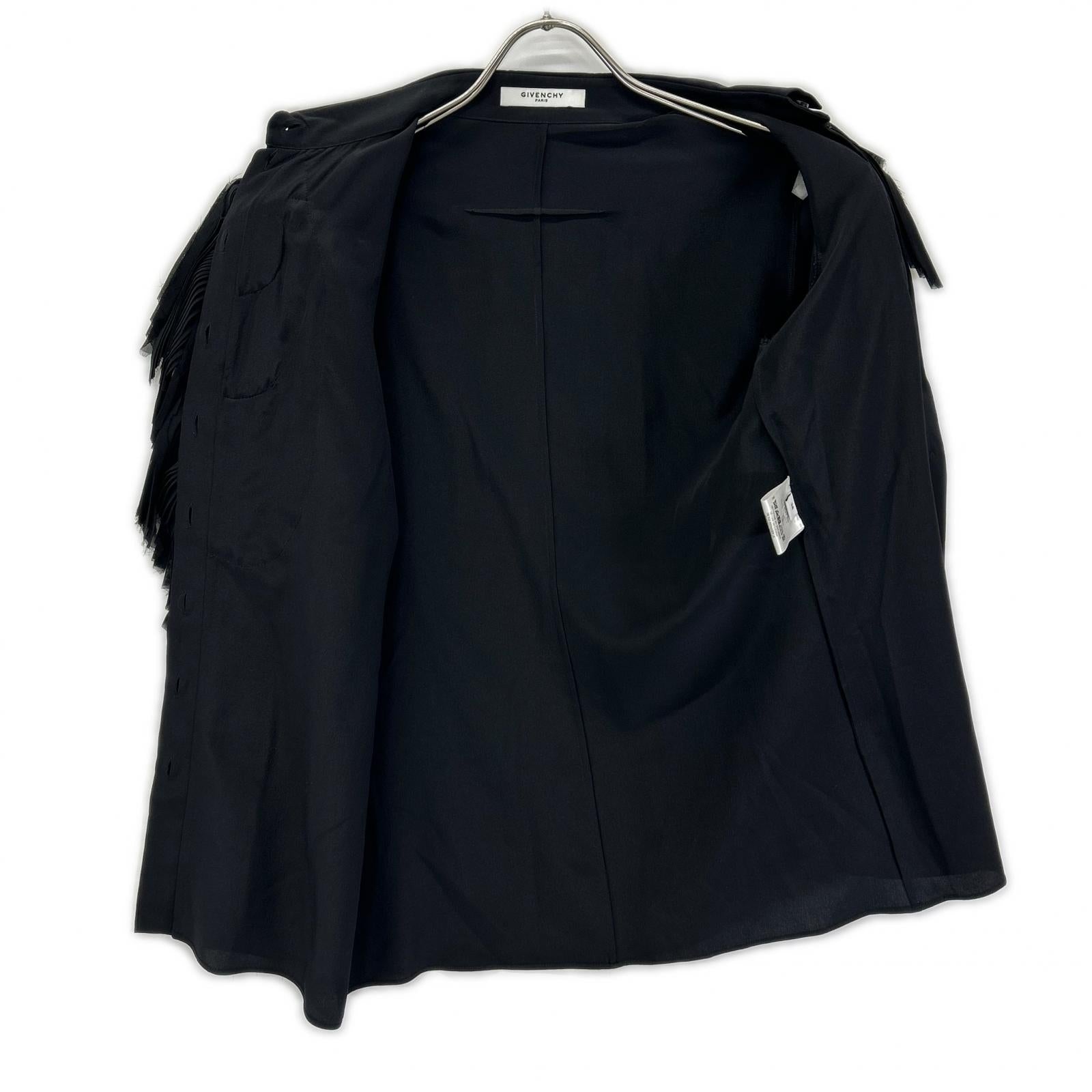 GIVENCHY ジバンシー ブラック シルク100 フリンジ長袖シャツ トップス