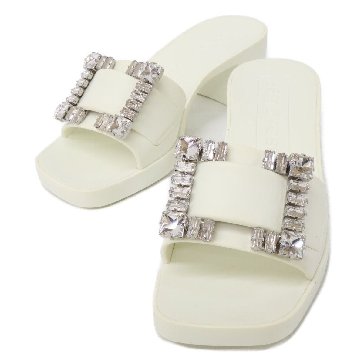 Sergio Rossi セルジオロッシ B07210 SR JELLY 040 クリスタルバックル スクエアトゥ サンダル シューズ