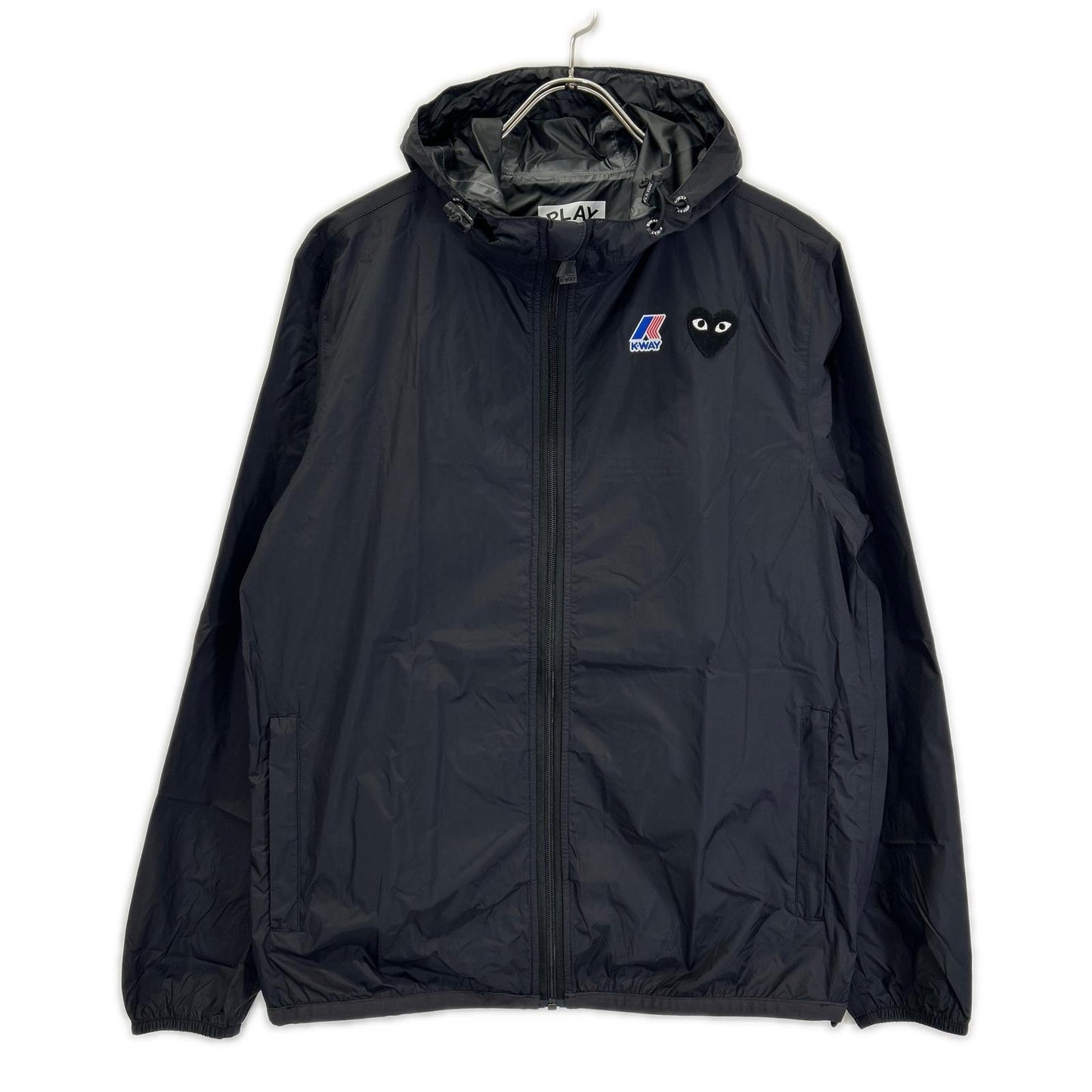PLAYCOMMEdesGARCONS プレイコムデギャルソン ×K-WAY ブラック ナイロン ハートワッペン マウンテンパーカー/ジップフーディ ジャケット