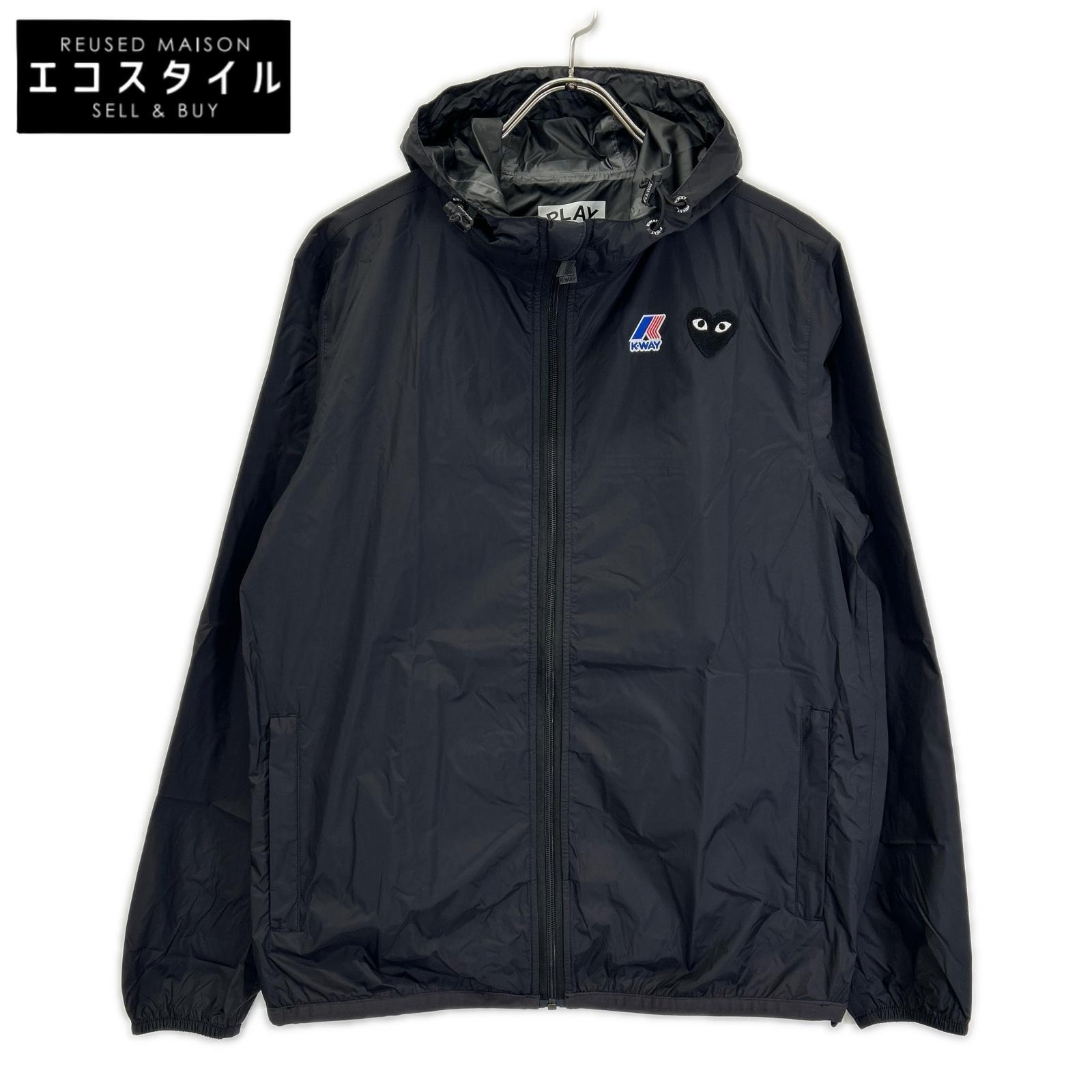 PLAYCOMMEdesGARCONS プレイコムデギャルソン ×K-WAY ブラック ナイロン ハートワッペン マウンテンパーカー/ジップフーディ ジャケット