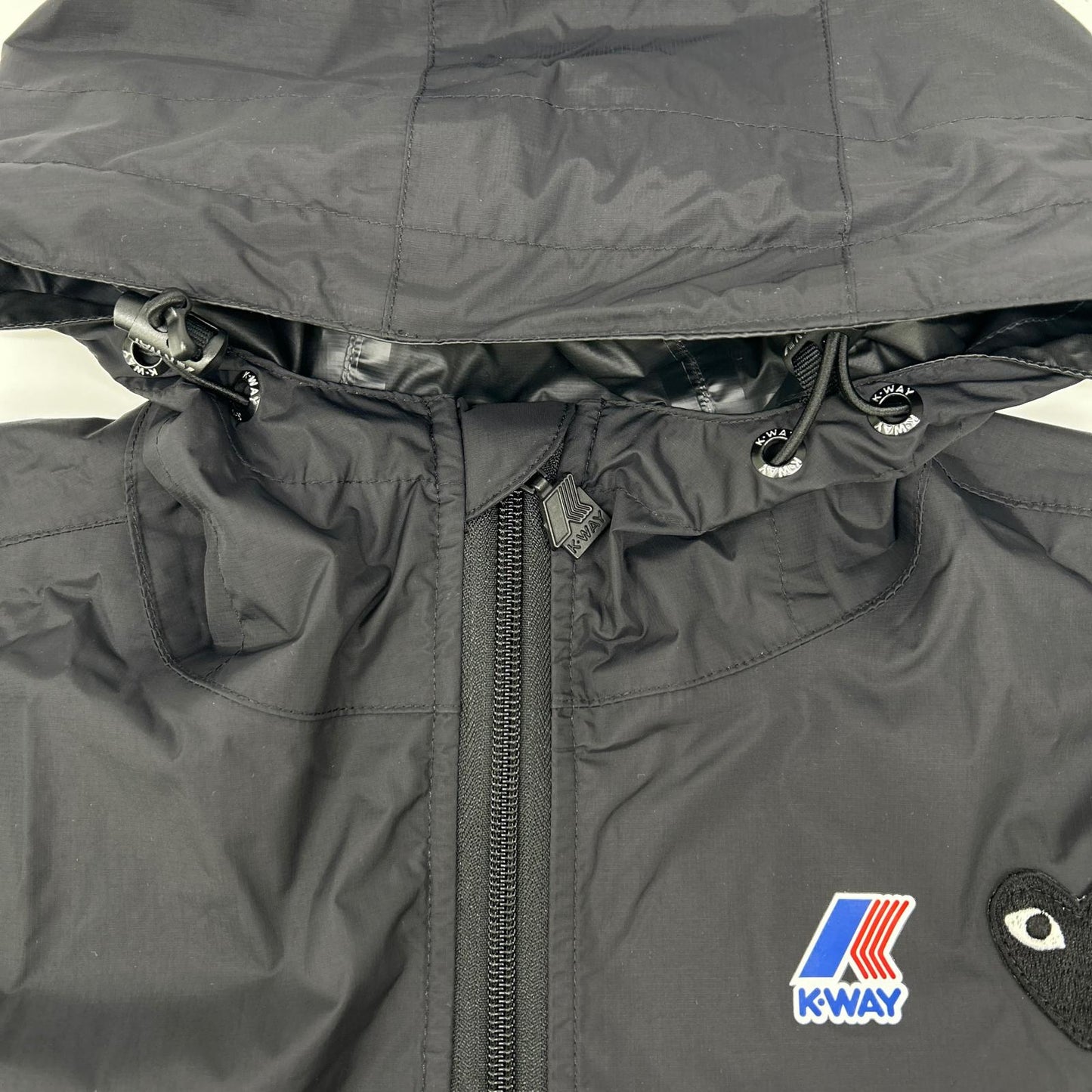PLAYCOMMEdesGARCONS プレイコムデギャルソン ×K-WAY ブラック ナイロン ハートワッペン マウンテンパーカー/ジップフーディ ジャケット