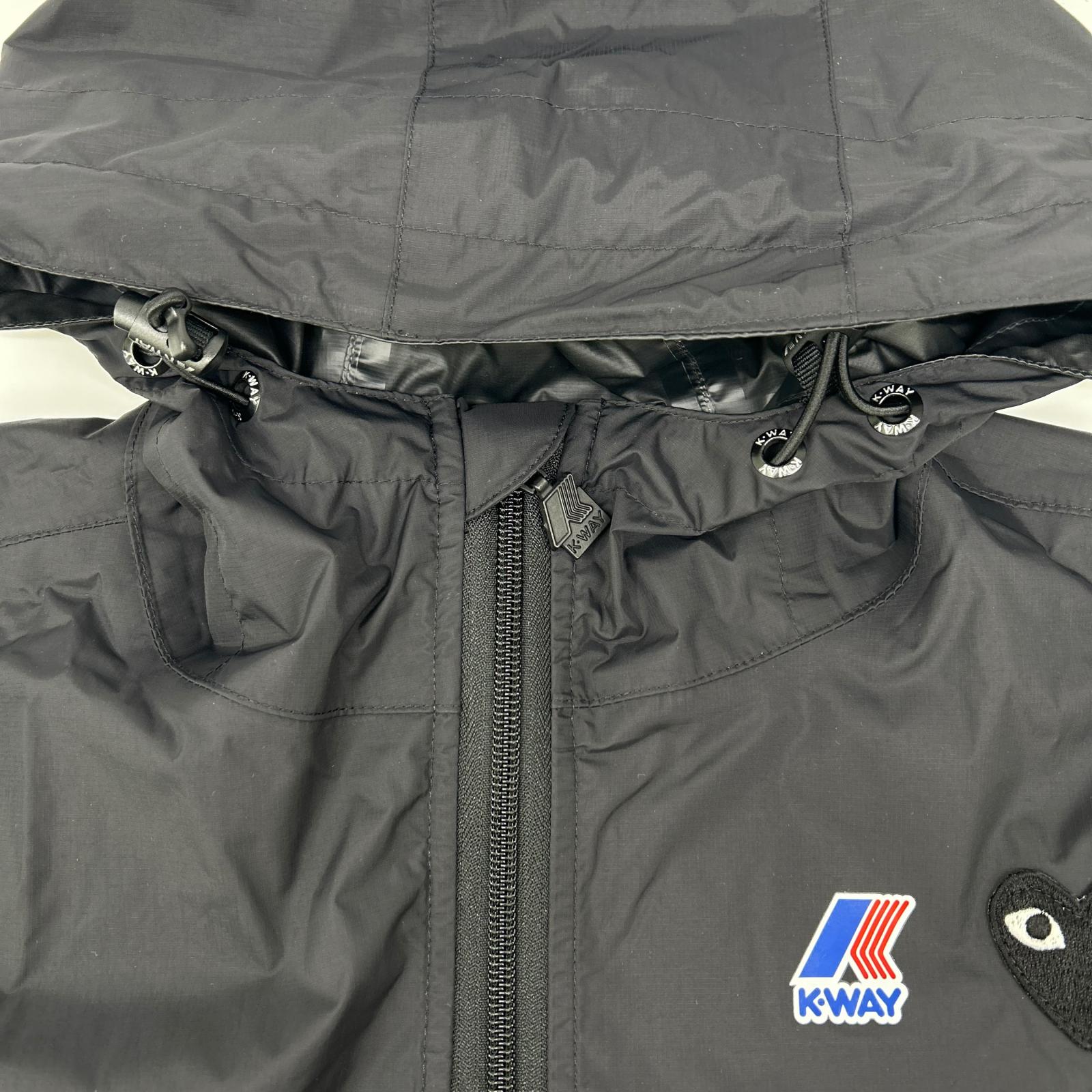 PLAYCOMMEdesGARCONS プレイコムデギャルソン ×K-WAY ブラック ナイロン ハートワッペン マウンテンパーカー/ジップフーディ ジャケット