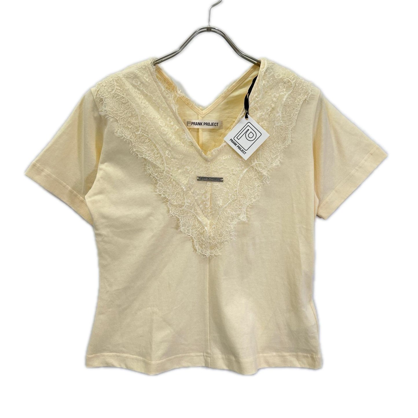 PRANK PROJECT プランクプロジェクト アイボリー コットン100 V-Neck Lace T-Shirt トップス