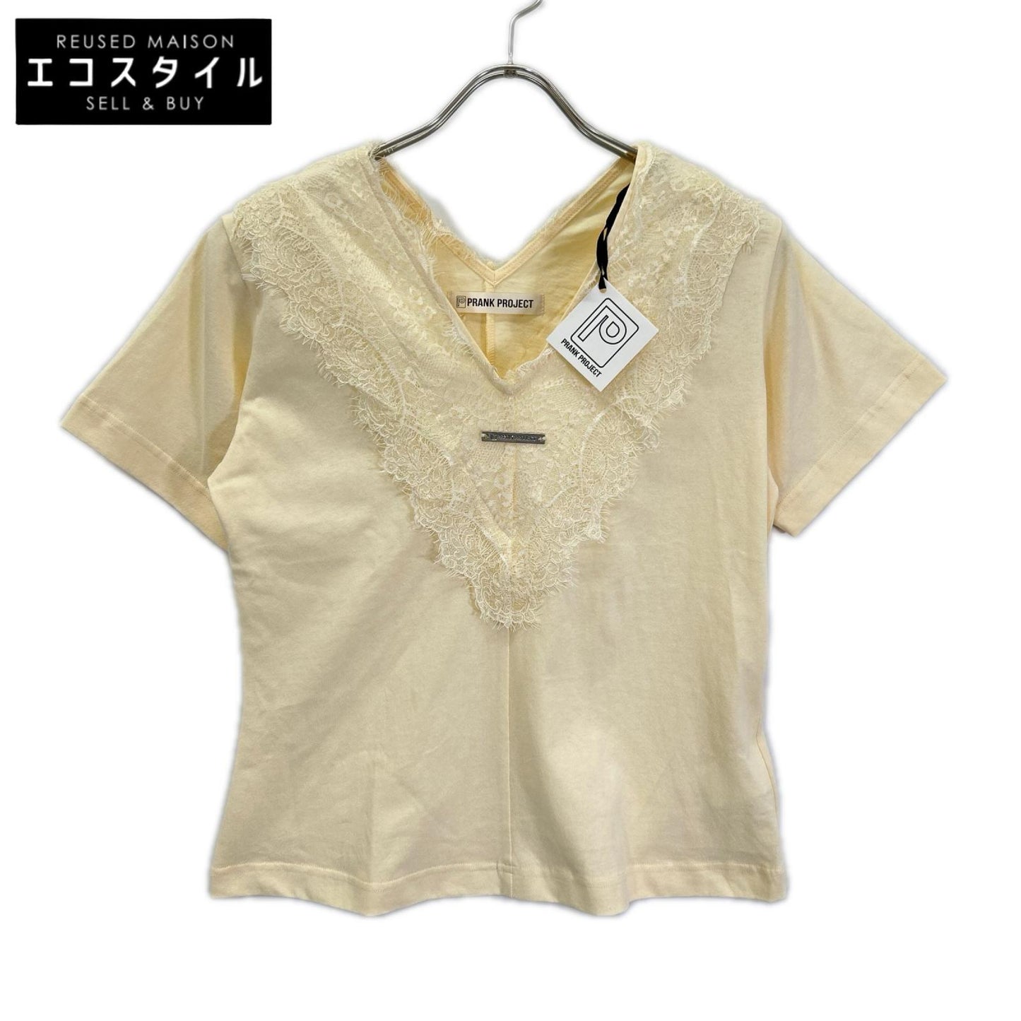 PRANK PROJECT プランクプロジェクト アイボリー コットン100 V-Neck Lace T-Shirt トップス