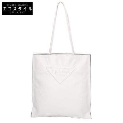 PRADA プラダ 1BG429 スムースレザー エンボスロゴ トライアングルプレート トートバッグ