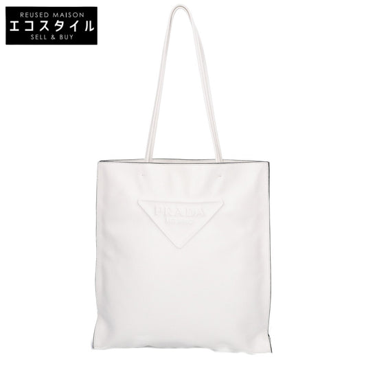 PRADA プラダ 1BG429 スムースレザー エンボスロゴ トライアングルプレート トートバッグ