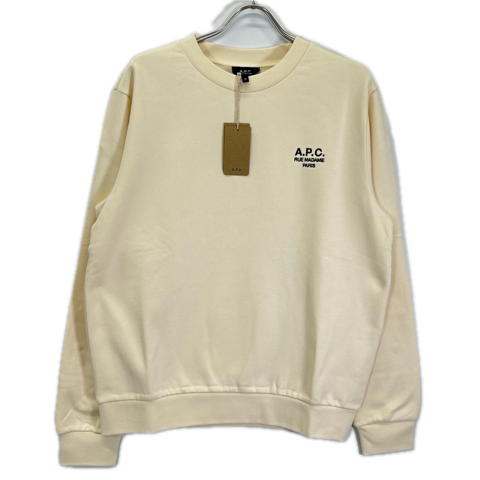 A.P.C. アーペーセー CHOBV-M27913 ベージュ×ブラック コットン ロゴ刺繍 クルーネックスウェットプルオーバー トップス