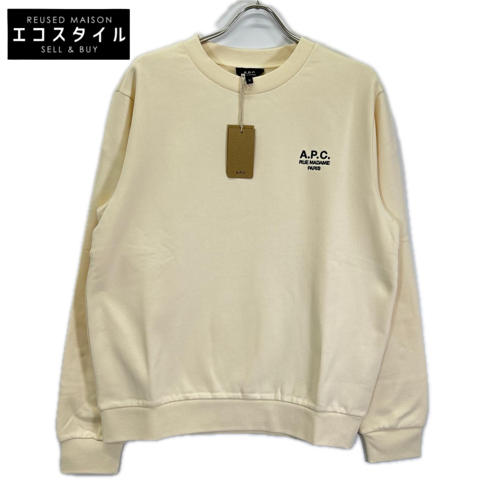 A.P.C. アーペーセー CHOBV-M27913 ベージュ×ブラック コットン ロゴ刺繍 クルーネックスウェットプルオーバー トップス