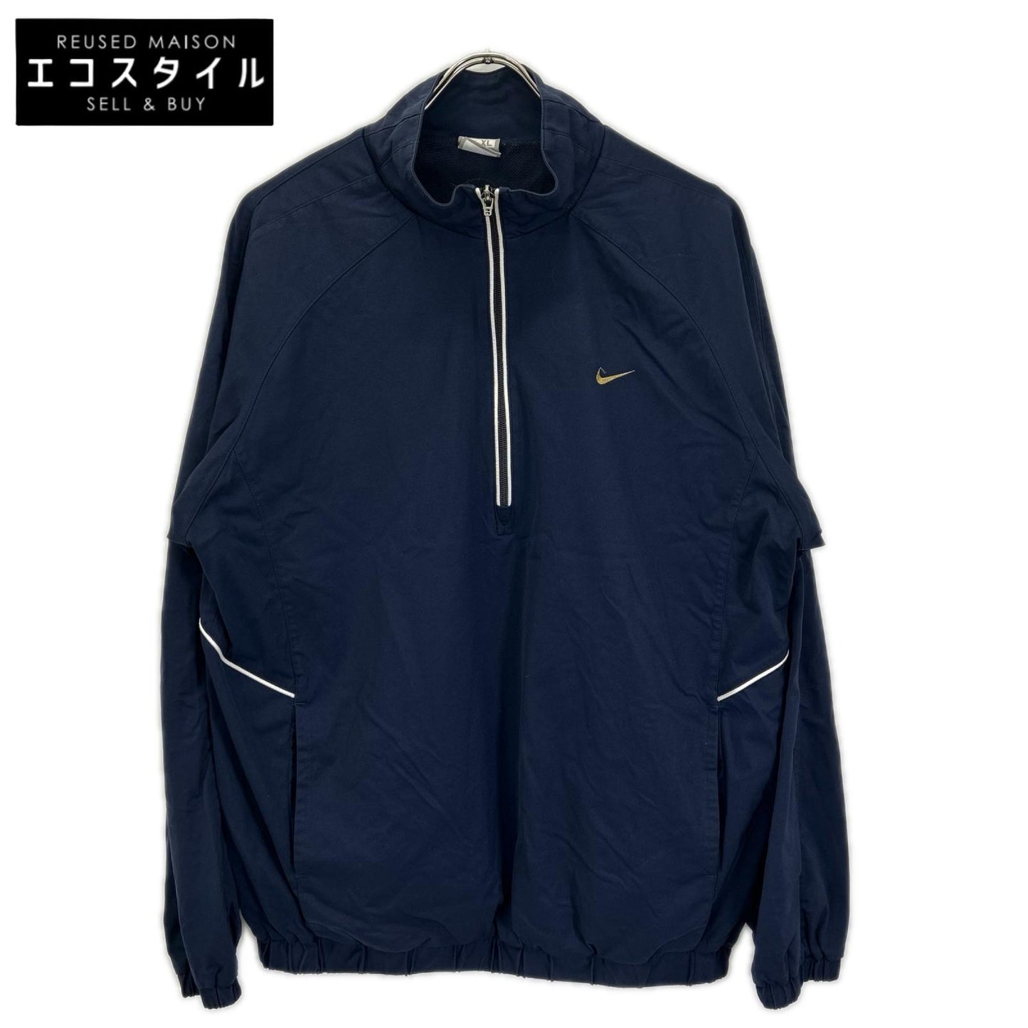 NIKE ナイキ 00'S ネイビー ホワイトラインハーフジッププルオーバージャージー トップス