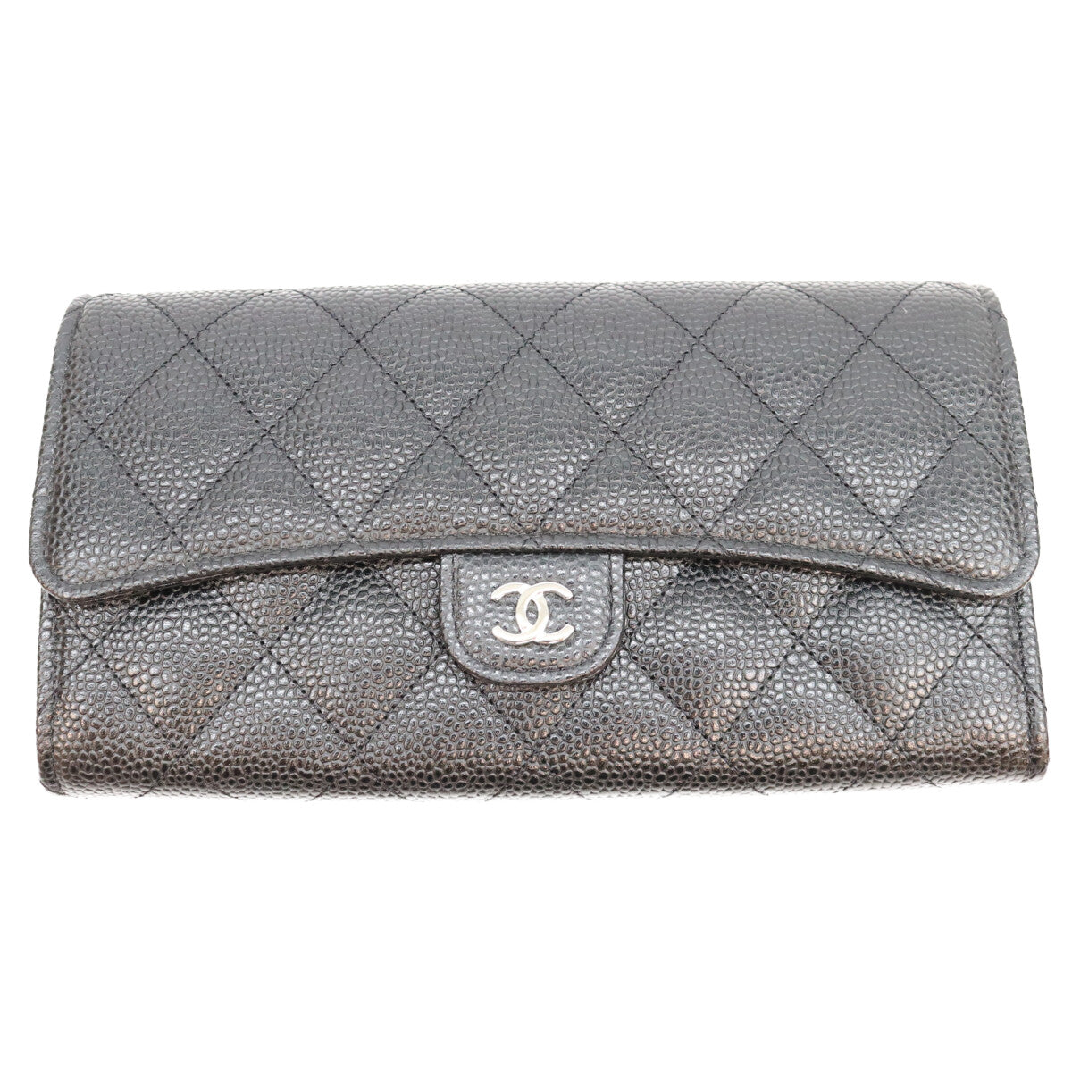 CHANEL シャネル AP0241 黒 キャビア SV金具 マトラッセ クラシックロングフラップウォレット 長財布 長財布（小銭入れあり）