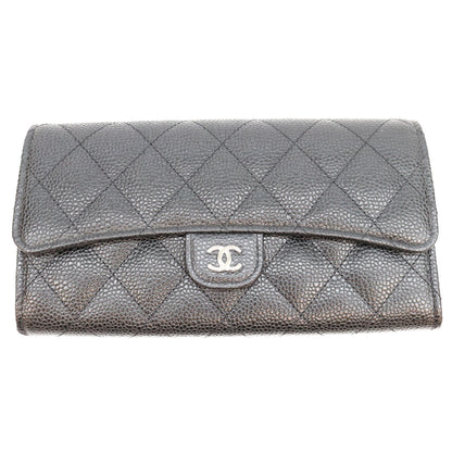 CHANEL シャネル AP0241 黒 キャビア SV金具 マトラッセ クラシックロングフラップウォレット 長財布 長財布（小銭入れあり）