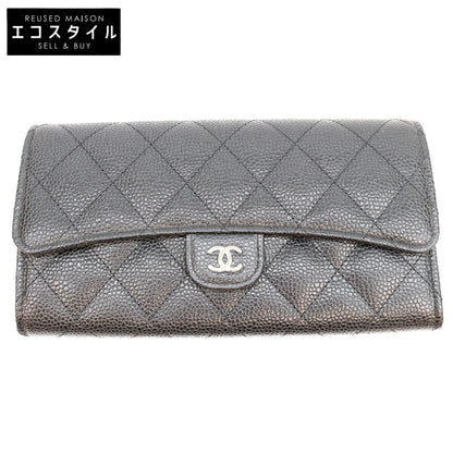 CHANEL シャネル AP0241 黒 キャビア SV金具 マトラッセ クラシックロングフラップウォレット 長財布 長財布（小銭入れあり）