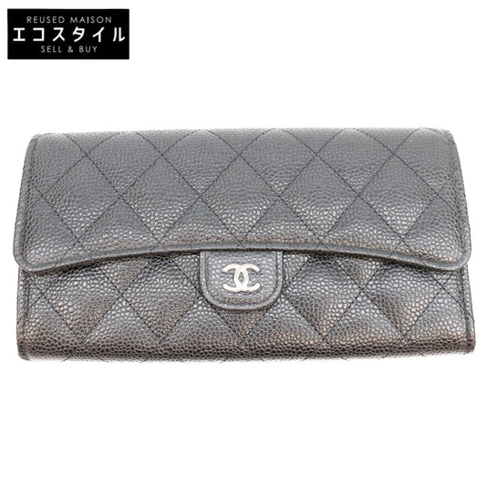 CHANEL シャネル AP0241 黒 キャビア SV金具 マトラッセ クラシックロングフラップウォレット 長財布 長財布（小銭入れあり）