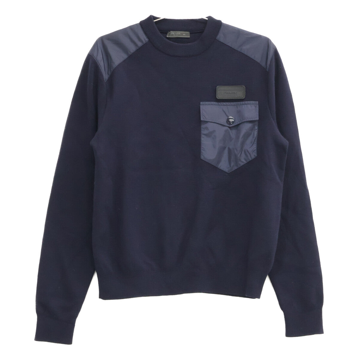 PRADA プラダ 【国内正規】UMA348 ラバーロゴタグ ウール/ナイロン切替 クルーネック ニットセーター トップス