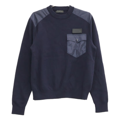 PRADA プラダ 【国内正規】UMA348 ラバーロゴタグ ウール/ナイロン切替 クルーネック ニットセーター トップス