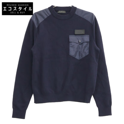 PRADA プラダ 【国内正規】UMA348 ラバーロゴタグ ウール/ナイロン切替 クルーネック ニットセーター トップス