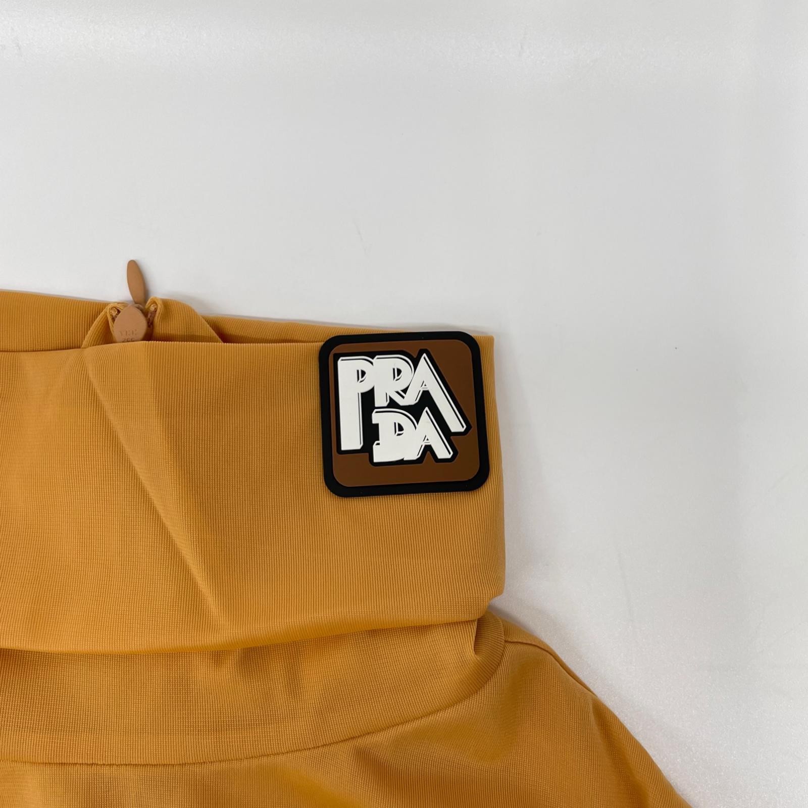 PRADA プラダ UJL051 ベージュ ラバーパッチ シースルージャージータートルネックカットソー トップス