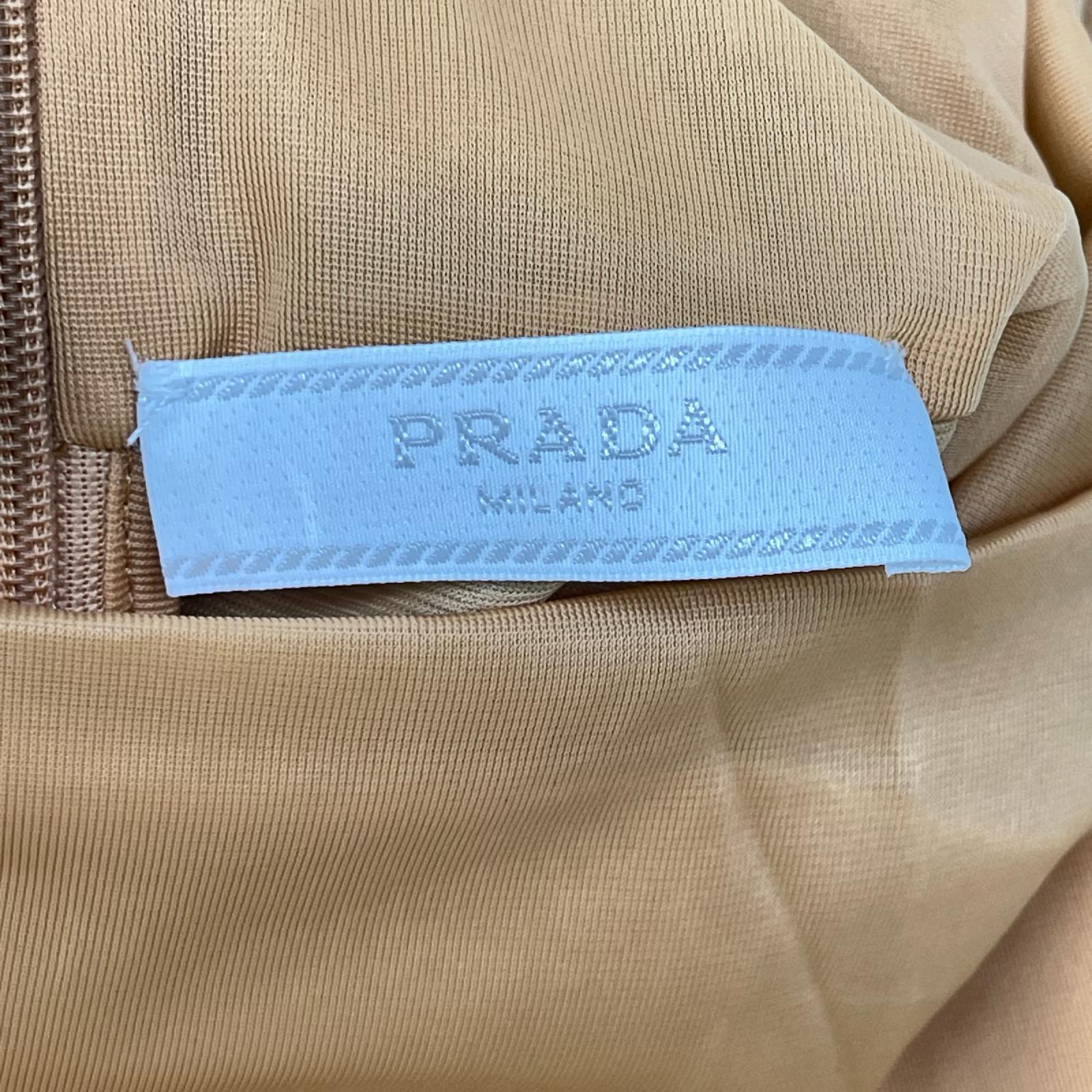 PRADA プラダ UJL051 ベージュ ラバーパッチ シースルージャージータートルネックカットソー トップス