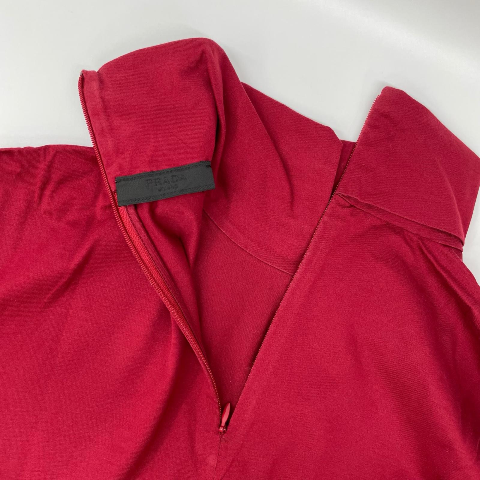 PRADA プラダ UJL051 レッド ラバーパッチ コットン タートルネックカットソー トップス