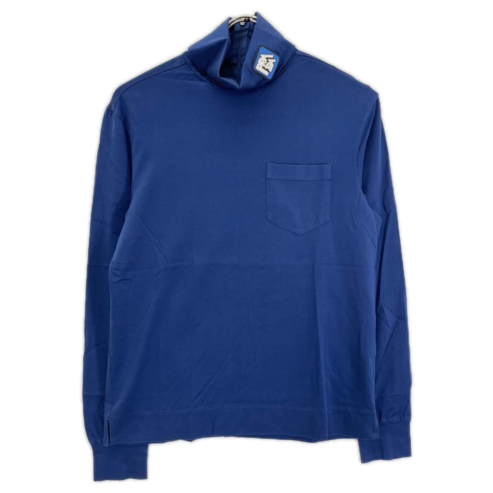 PRADA プラダ UJL051 ブルー ラバーパッチ コットン タートルネックカットソー トップス