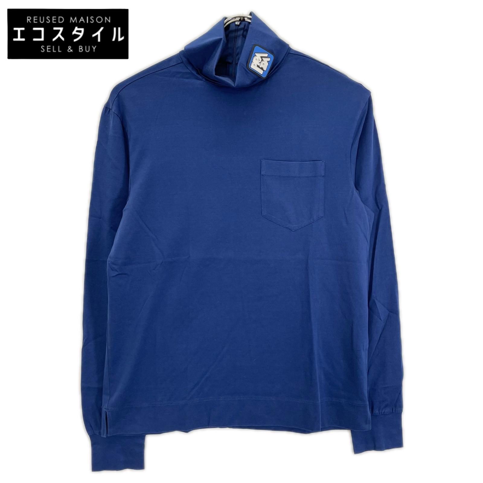 PRADA プラダ UJL051 ブルー ラバーパッチ コットン タートルネックカットソー トップス