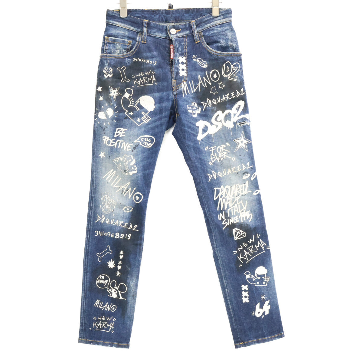 DSQUARED2 ディースクエアード 【国内正規】S74LB1099 DARK GRAFFITI WASH SKATER DENIM JEANS ダメージ加工 ボタンフライ デニムパンツ ボトムス