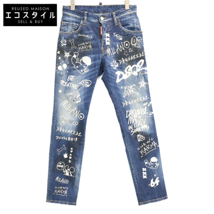 DSQUARED2 ディースクエアード 【国内正規】S74LB1099 DARK GRAFFITI WASH SKATER DENIM JEANS ダメージ加工 ボタンフライ デニムパンツ ボトムス