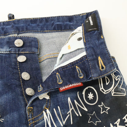 DSQUARED2 ディースクエアード 【国内正規】S74LB1099 DARK GRAFFITI WASH SKATER DENIM JEANS ダメージ加工 ボタンフライ デニムパンツ ボトムス
