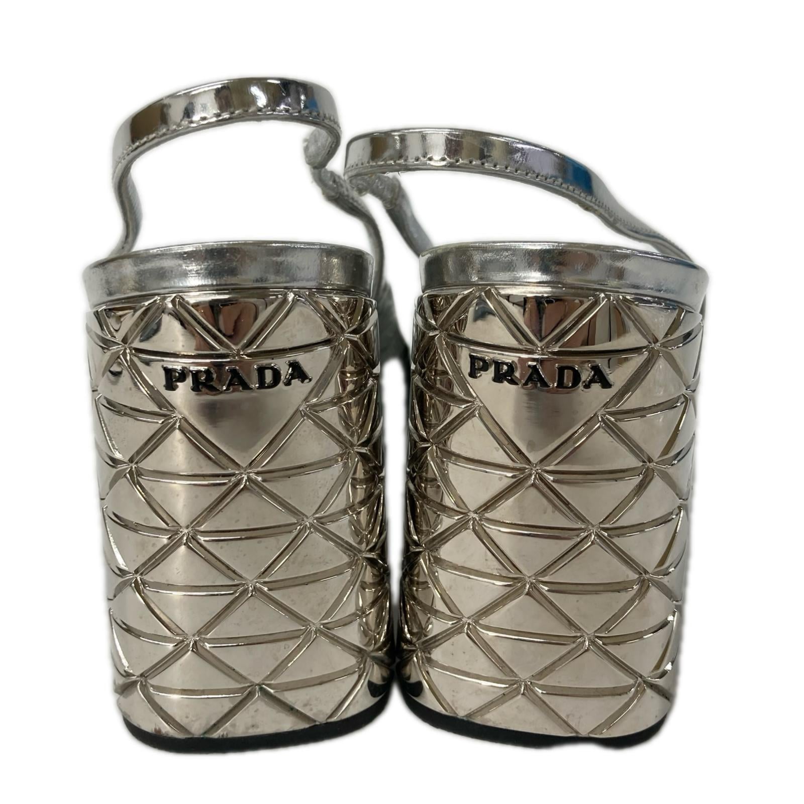 PRADA プラダ クリアトライアングルプレート キルティングデザイン スリングバック パンプス シューズ