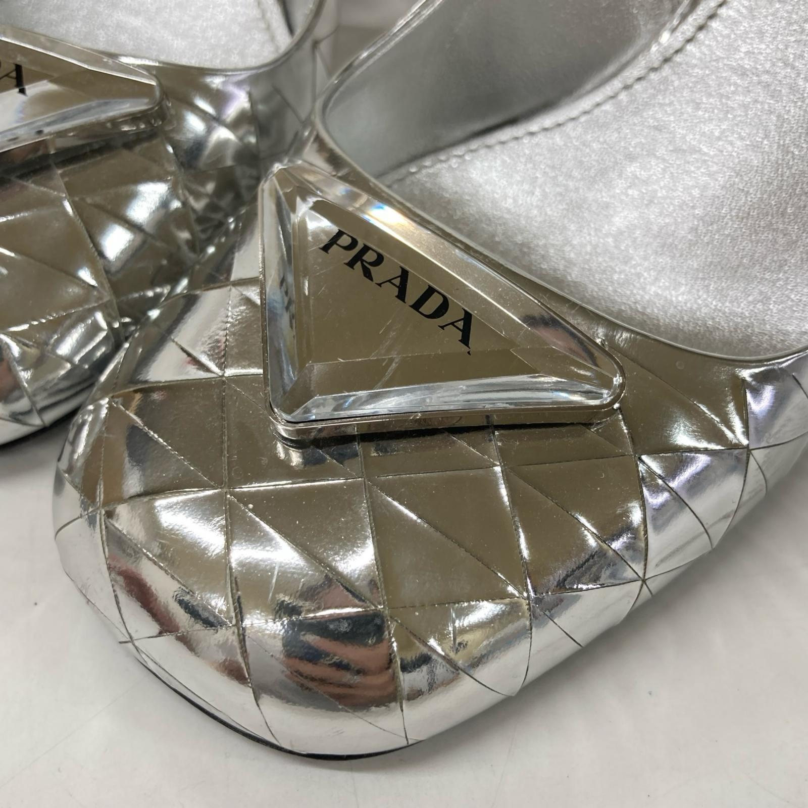 PRADA プラダ クリアトライアングルプレート キルティングデザイン スリングバック パンプス シューズ
