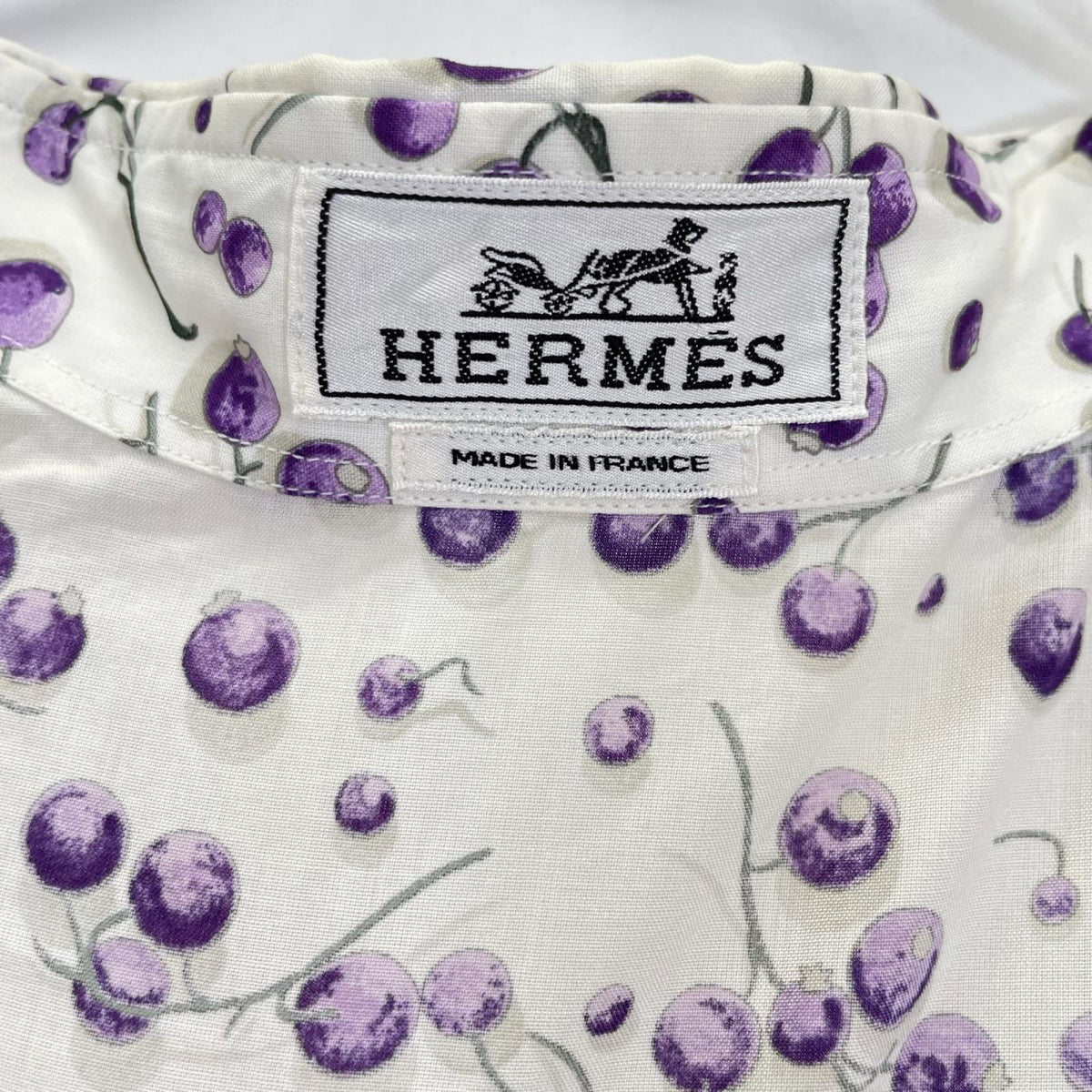 HERMES エルメス ホワイト ブルーベリー柄 セリエボタン 長袖シャツ トップス