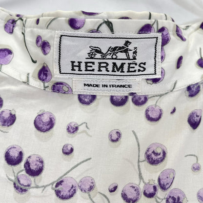 HERMES エルメス ホワイト ブルーベリー柄 セリエボタン 長袖シャツ トップス