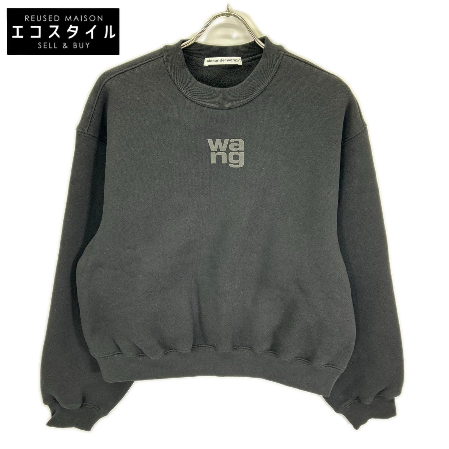 ALEXANDER WANG アレキサンダーワン 4CC3221360 ブラック wangロゴ 裏起毛プルオーバースウェット トップス