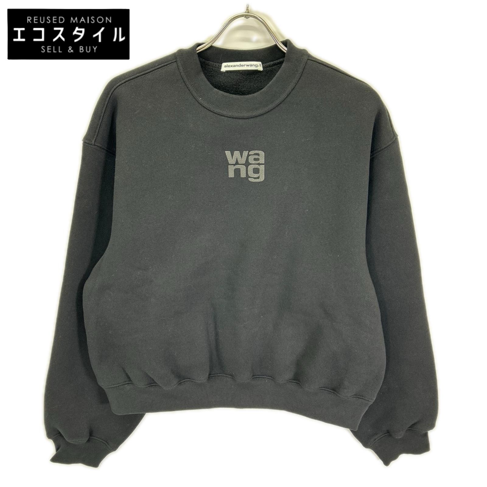 ALEXANDER WANG アレキサンダーワン 4CC3221360 ブラック wangロゴ 裏起毛プルオーバースウェット トップス