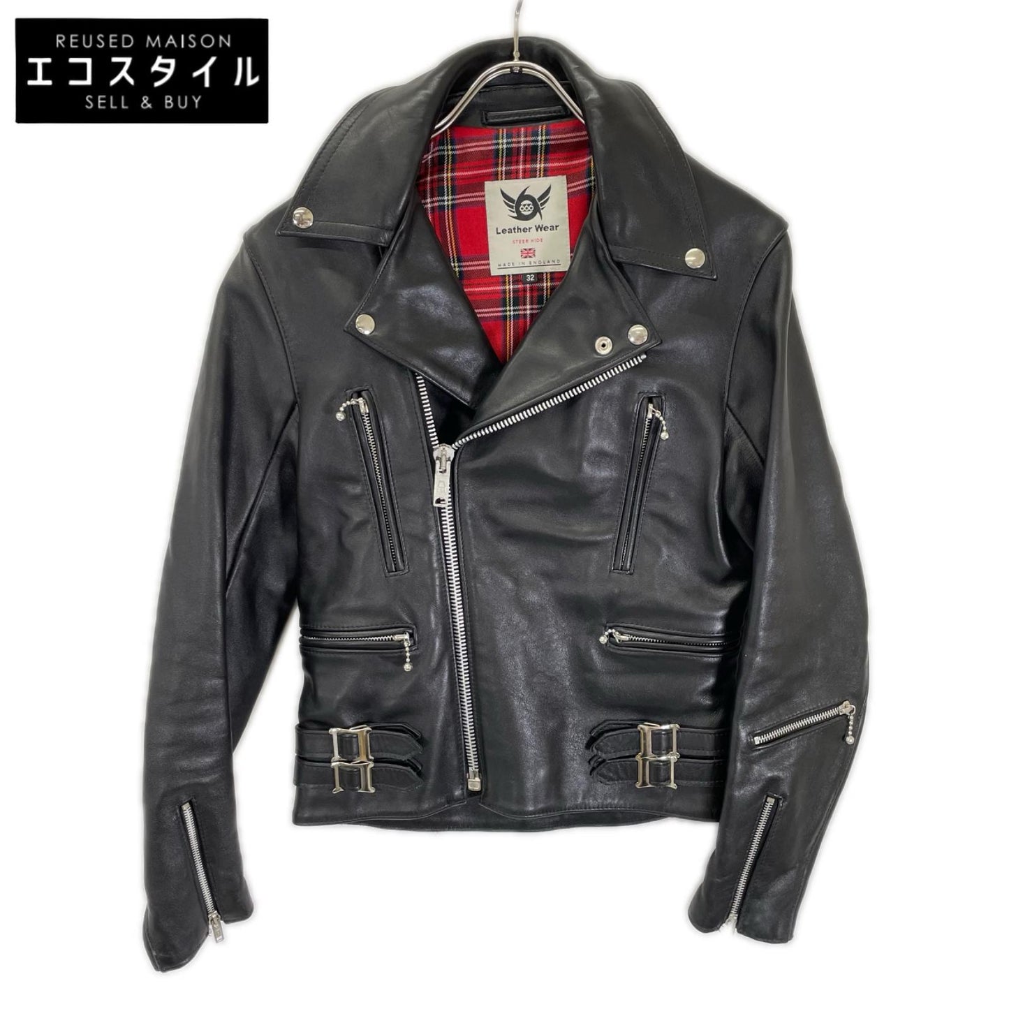 666 666トリプルシックス ブラック LJM-1TF タータンチェックインナー サイドベルト ダブルライダース ジャケット ジャケット