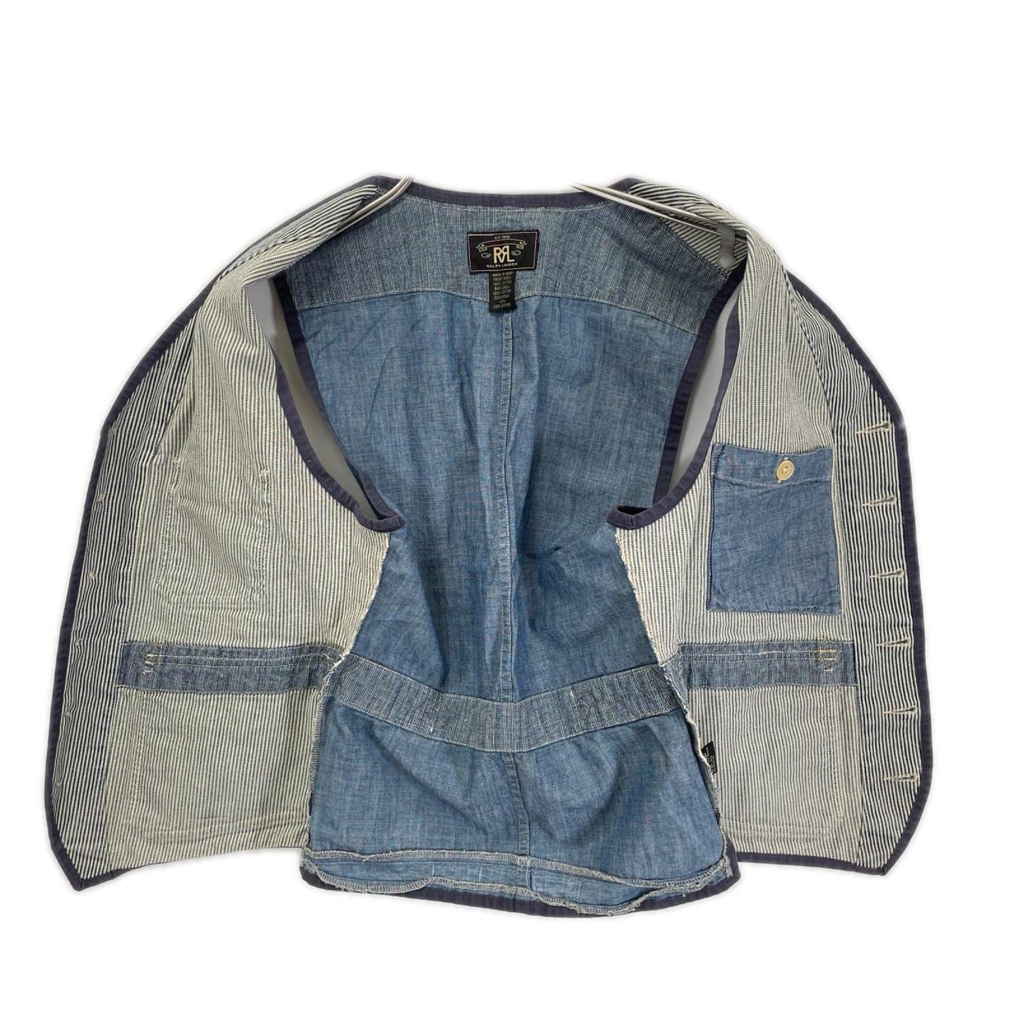 RRL ダブルアールエル ブルー デニム地 ワークウェアデザイン ヒッコリー ストライプベスト ベスト
