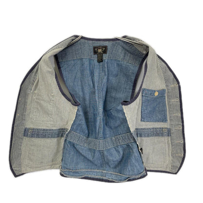 RRL ダブルアールエル ブルー デニム地 ワークウェアデザイン ヒッコリー ストライプベスト ベスト