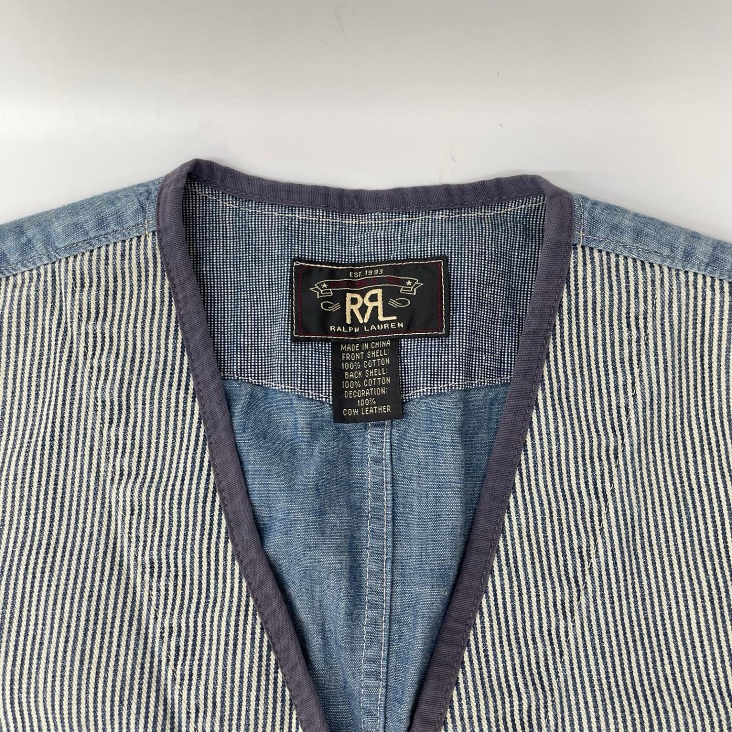 RRL ダブルアールエル ブルー デニム地 ワークウェアデザイン ヒッコリー ストライプベスト ベスト