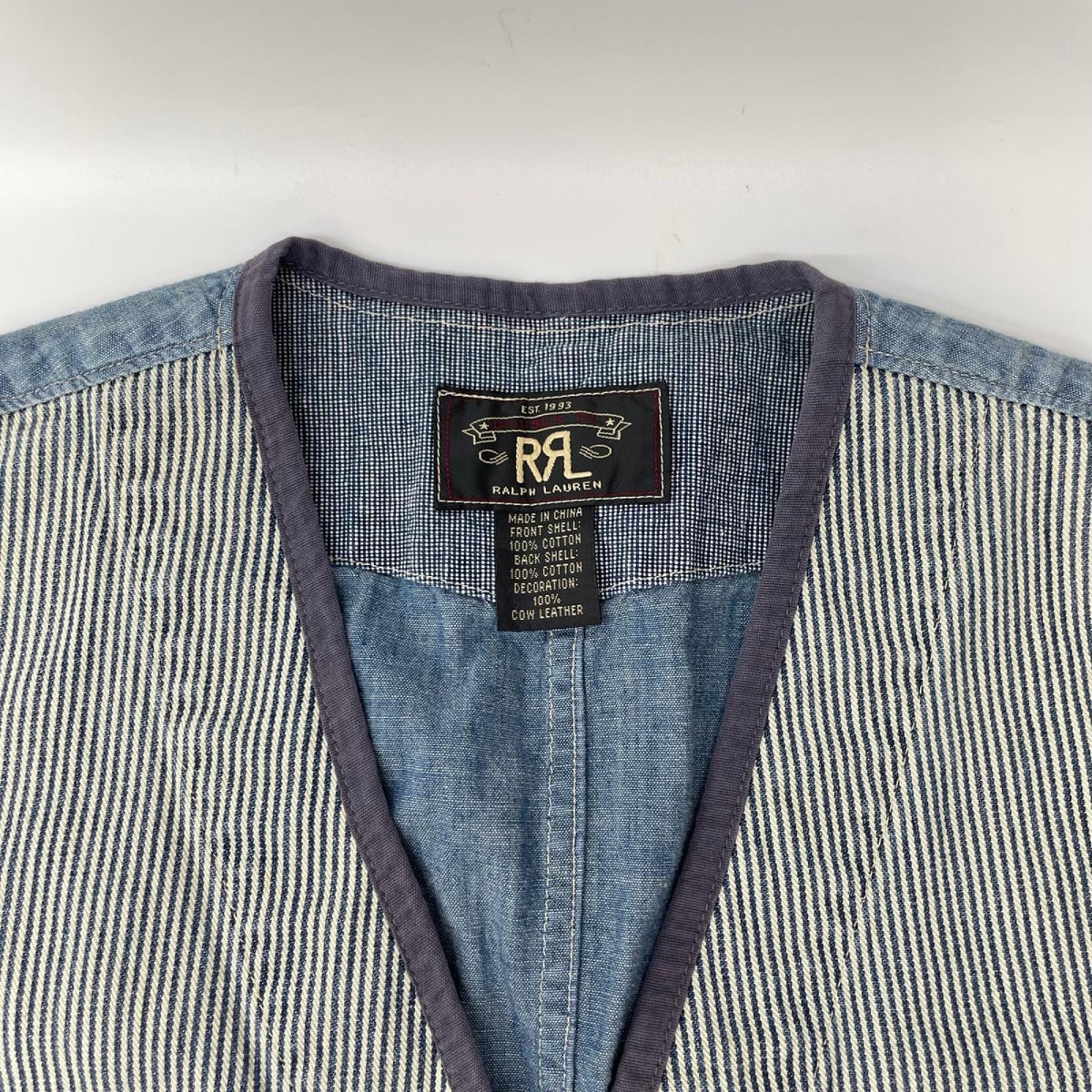 RRL ダブルアールエル ブルー デニム地 ワークウェアデザイン ヒッコリー ストライプベスト ベスト