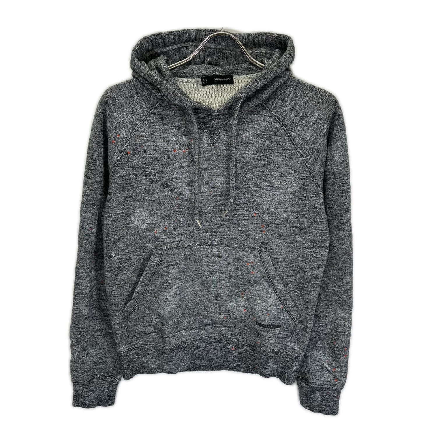 DSQUARED2 ディースクエアード グレー ペイントスプラッター ダメージ加工 杢柄 パーカー トップス