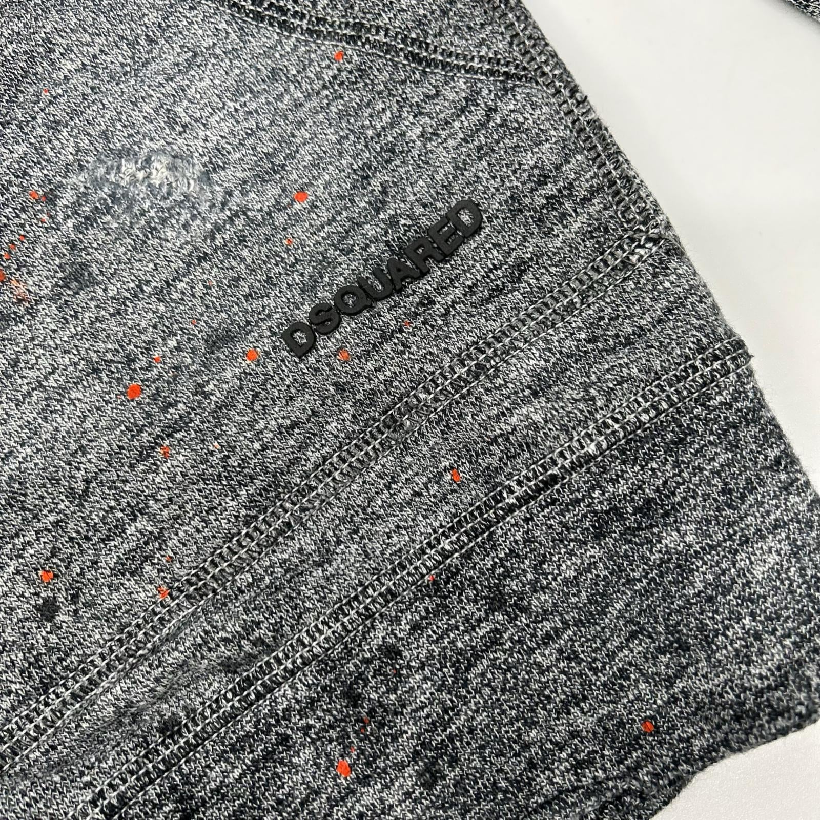 DSQUARED2 ディースクエアード グレー ペイントスプラッター ダメージ加工 杢柄 パーカー トップス