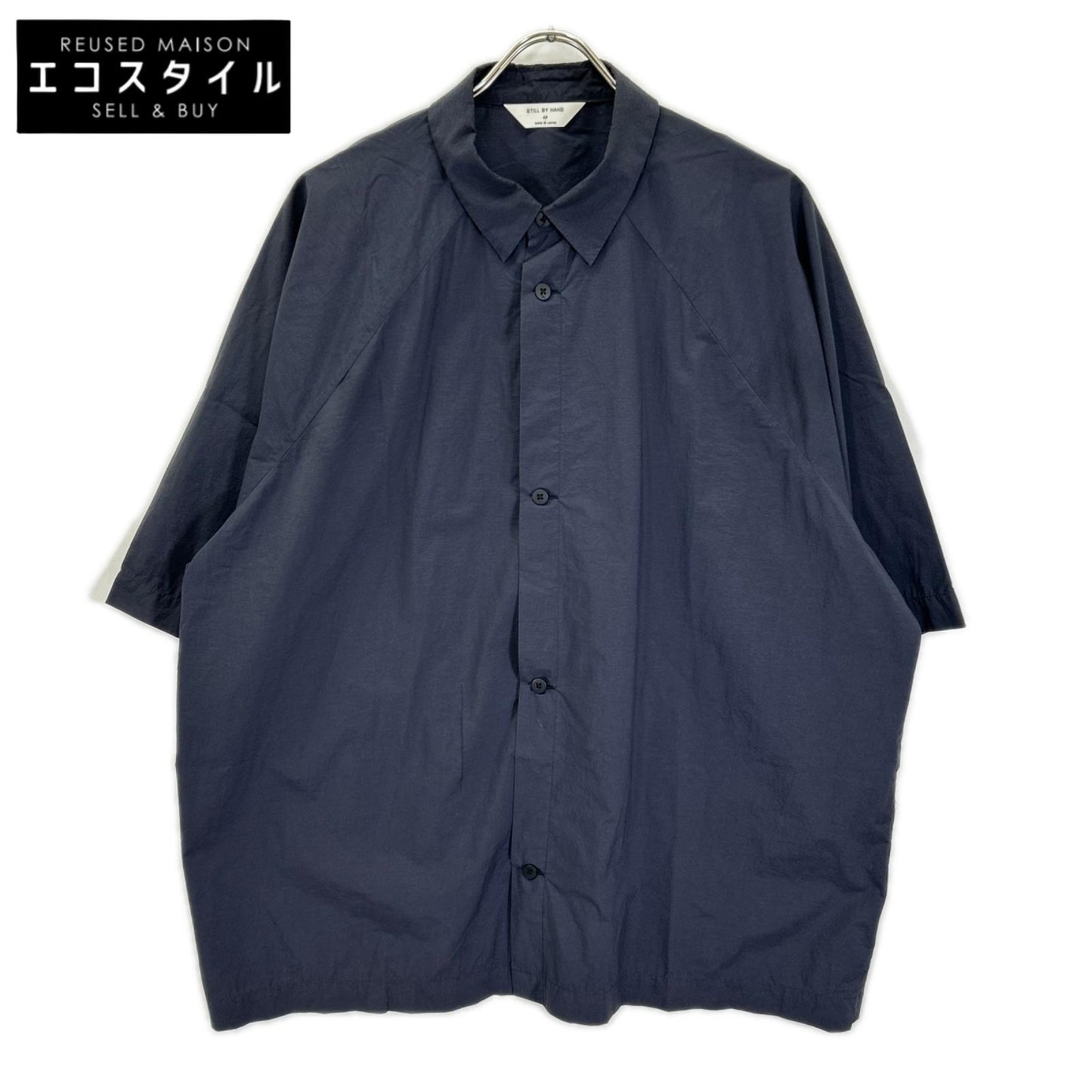 STILL BY HAND スティルバイハンド チャコール コットン×ナイロン 変形スリーブ ボタンシャツ トップス