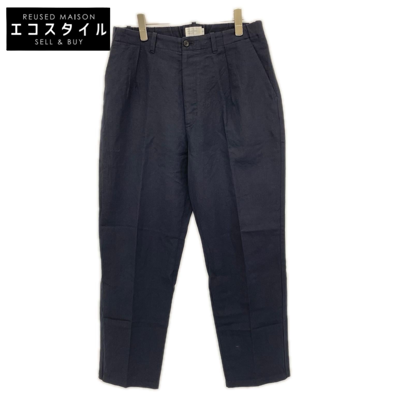 STILL BY HAND スティルバイハンド ネイビー ウール×リネン ジップフライ インタック イージーパンツ ボトムス